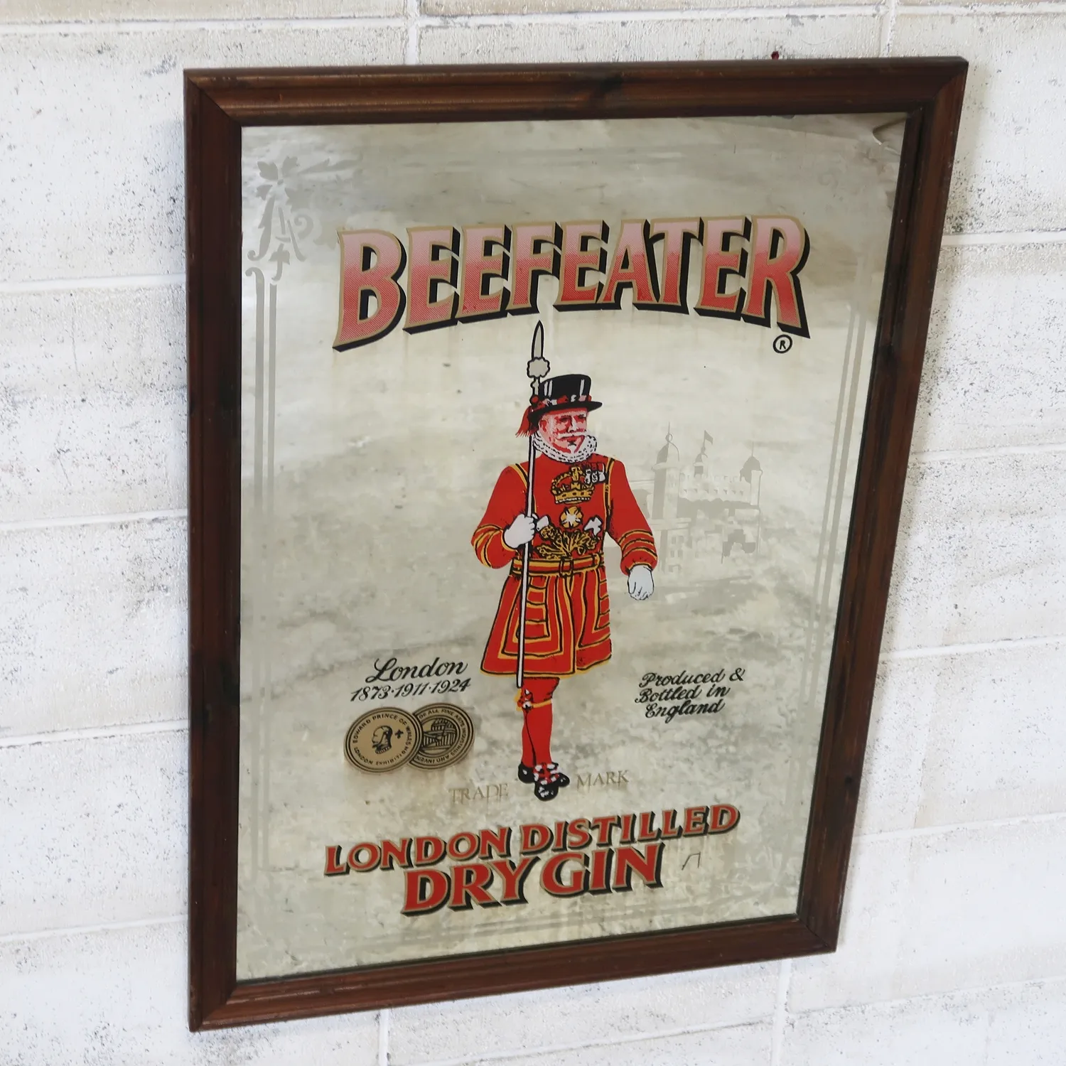 ​【希少】BEEFEATER ビーフィーター パブミラー 鏡 額縁 ヴィンテージ BEEFEATER ビンテージ 大型パブミラー ｜ glow ANTIQUES