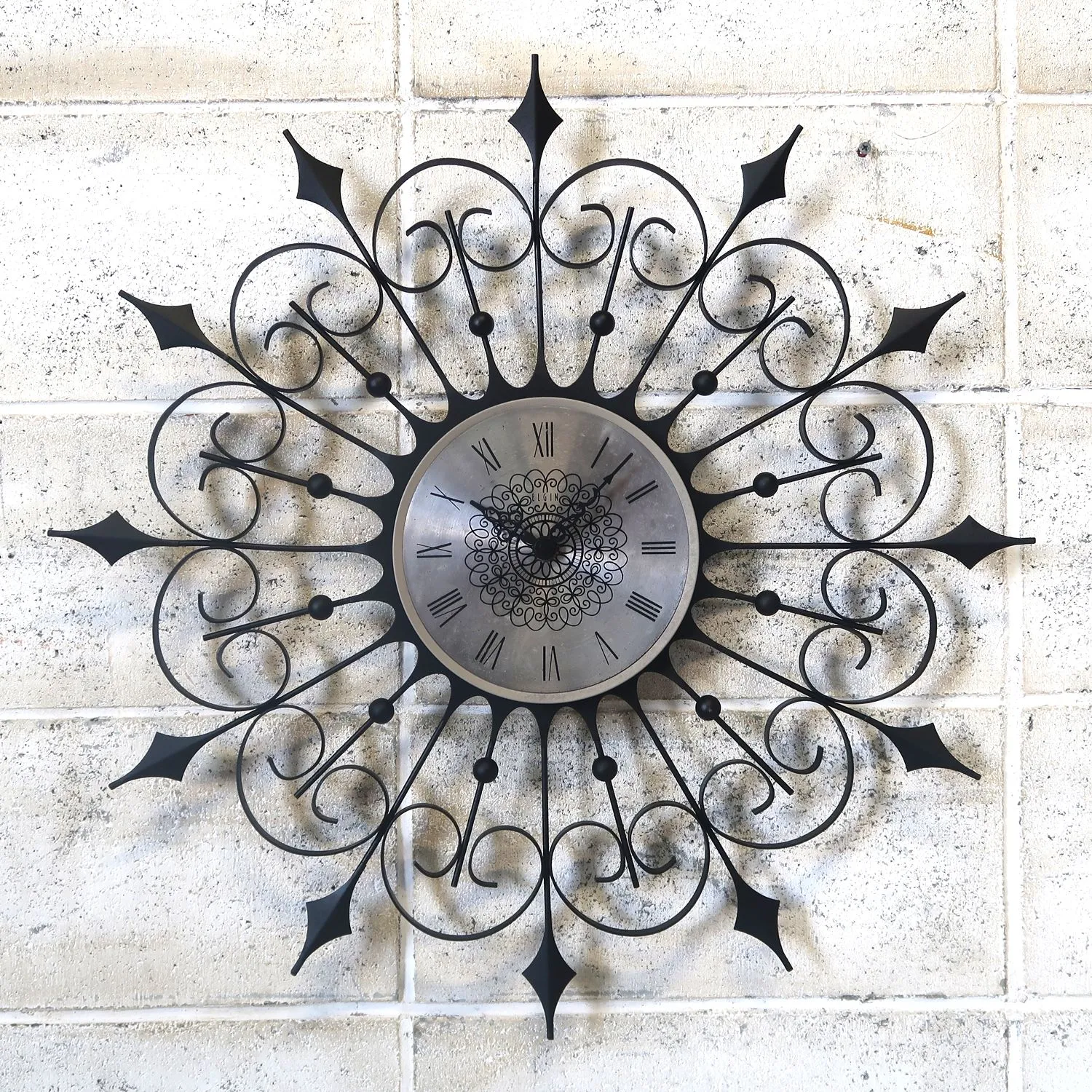 ELGIN メタルアイアン フラワーバーストクロック50s–60s頃 約60cm ELGIN メタルアイアン フラワーバーストクロック50s–60s頃 約60cm