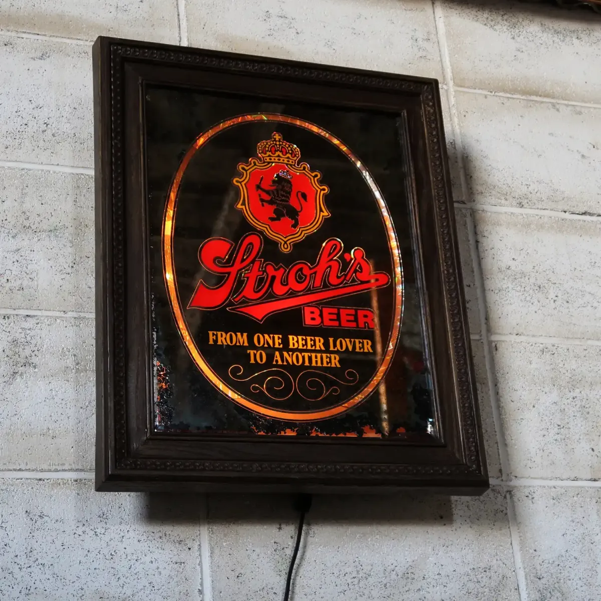 Stroh's BEER ビンテージ ライトサインパブミラー