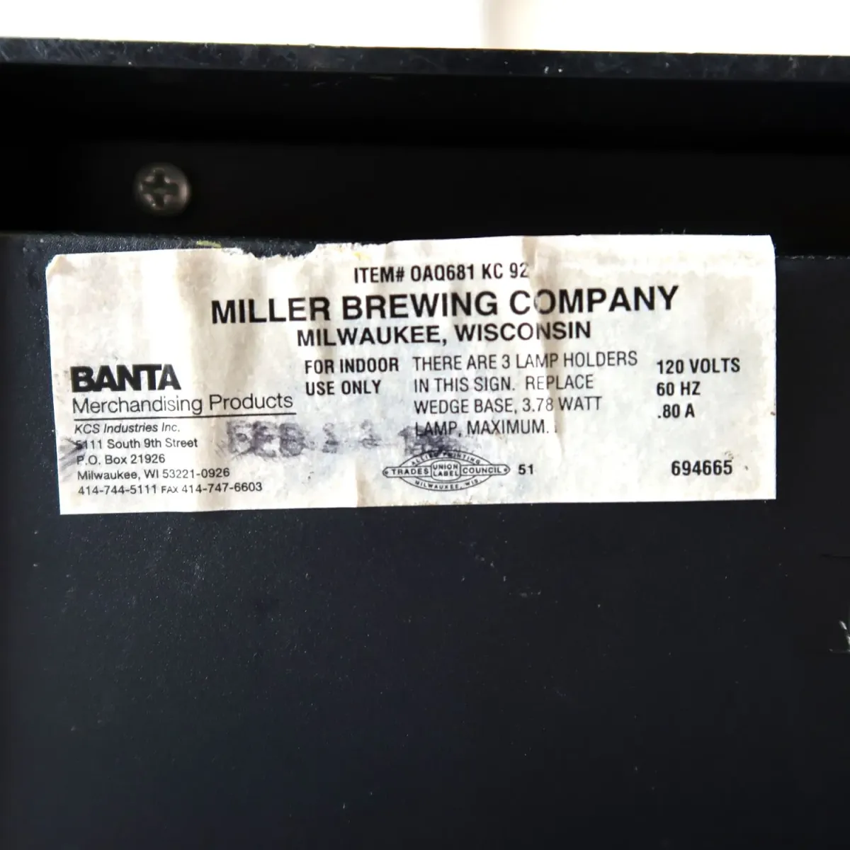 Miller Beer ビンテージ ライトサイン