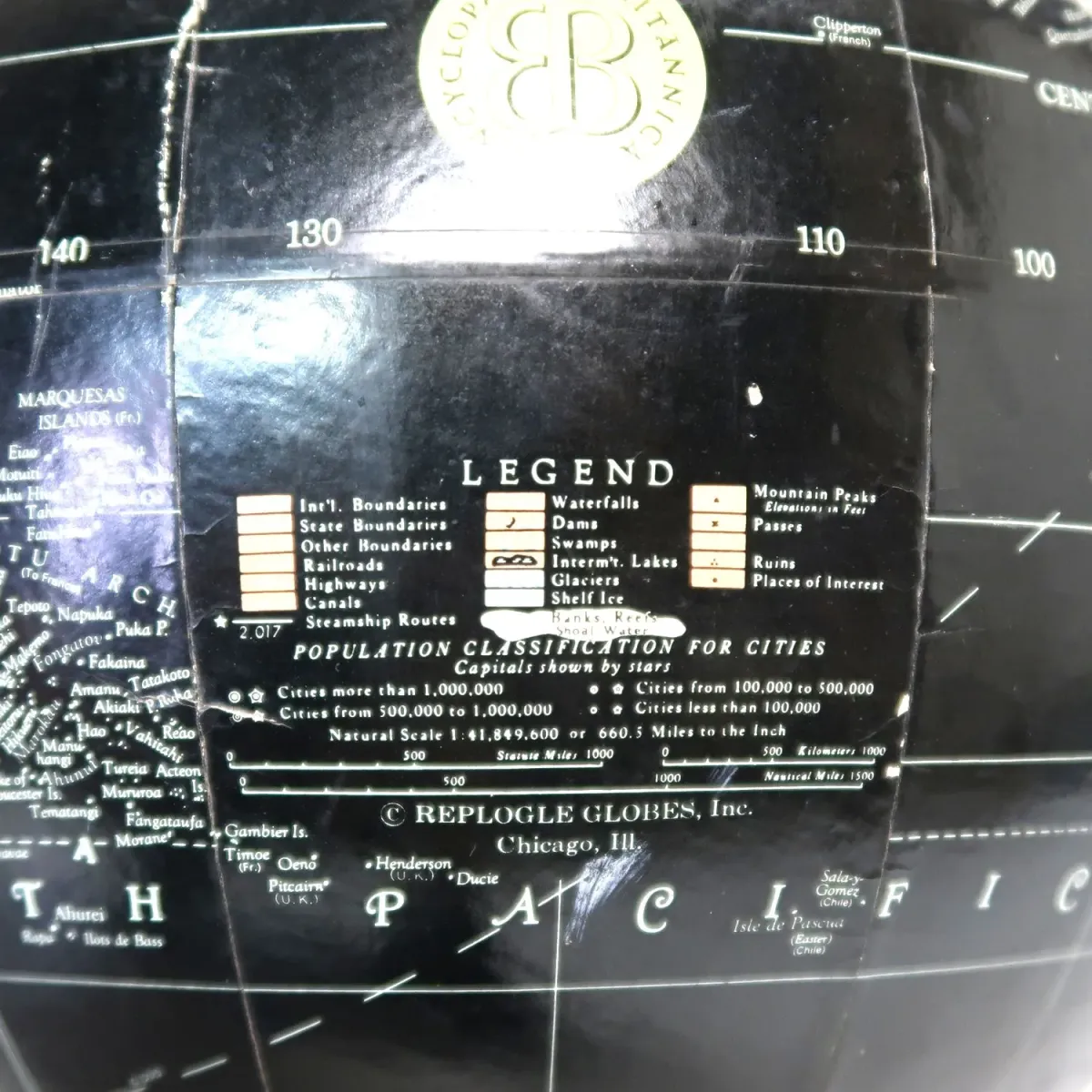 REPLOGLE社 アンティーク 黒地球儀 ブラックオーシャン
