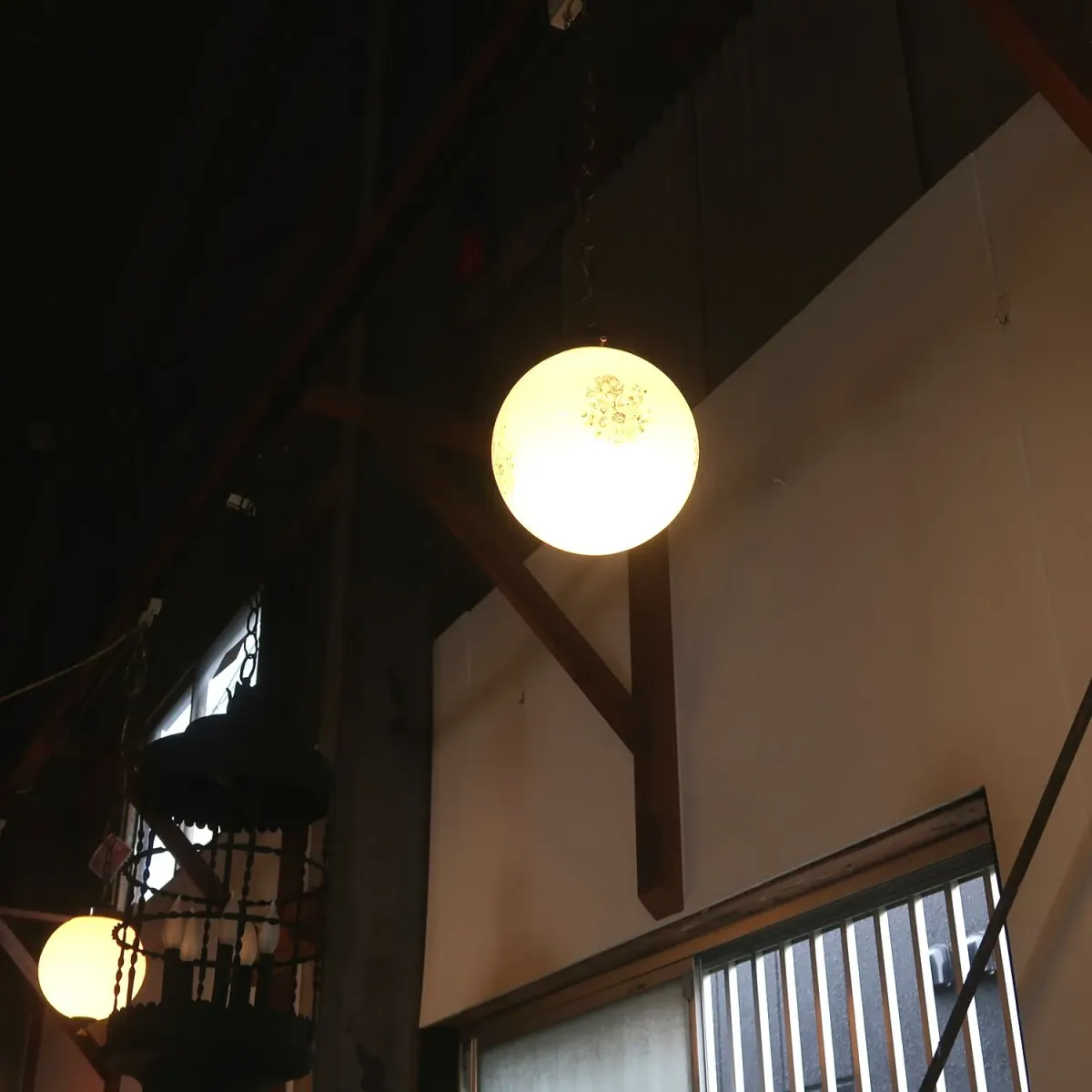 アンティーク ミルクガラス ペンダントランプ