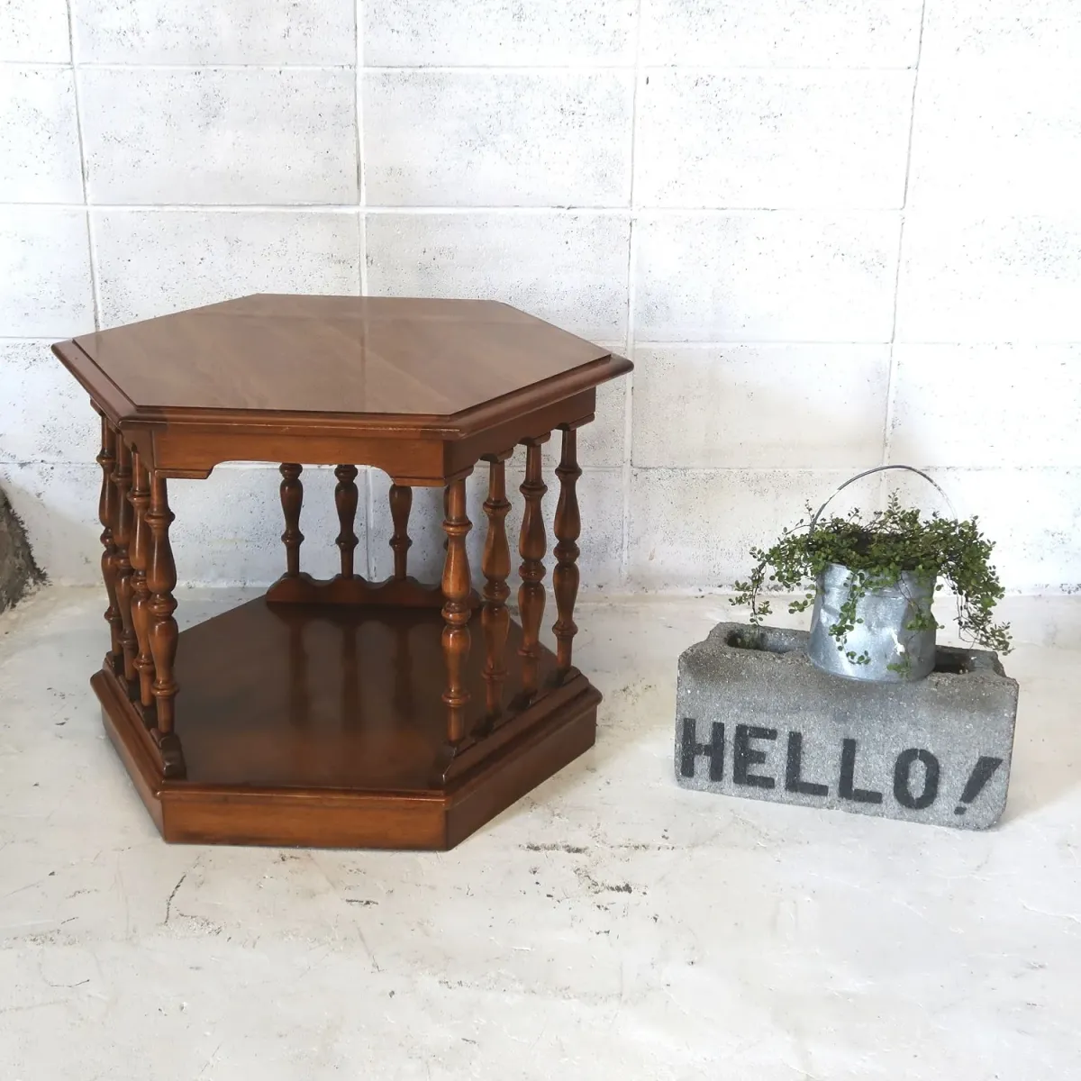 Ethan Allen アンティーク サイドテーブル 六角形