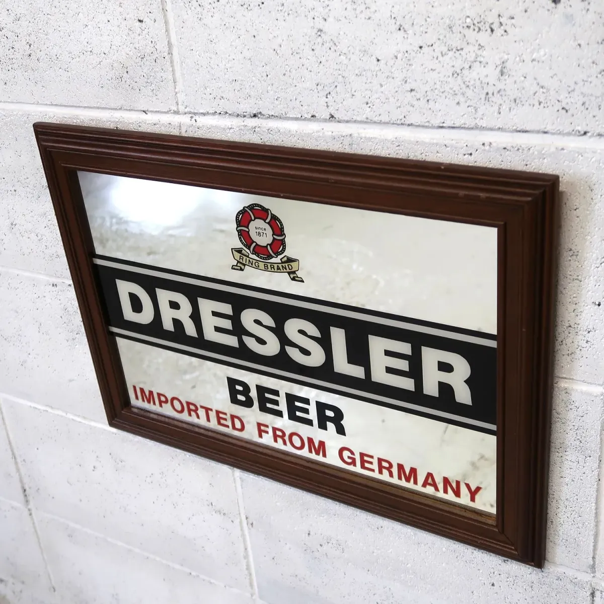 ビンテージ品！ライトビールのバプミラー 希少品！ DRESSLER BEER ビンテージ パブミラー ｜ glow ANTIQUES