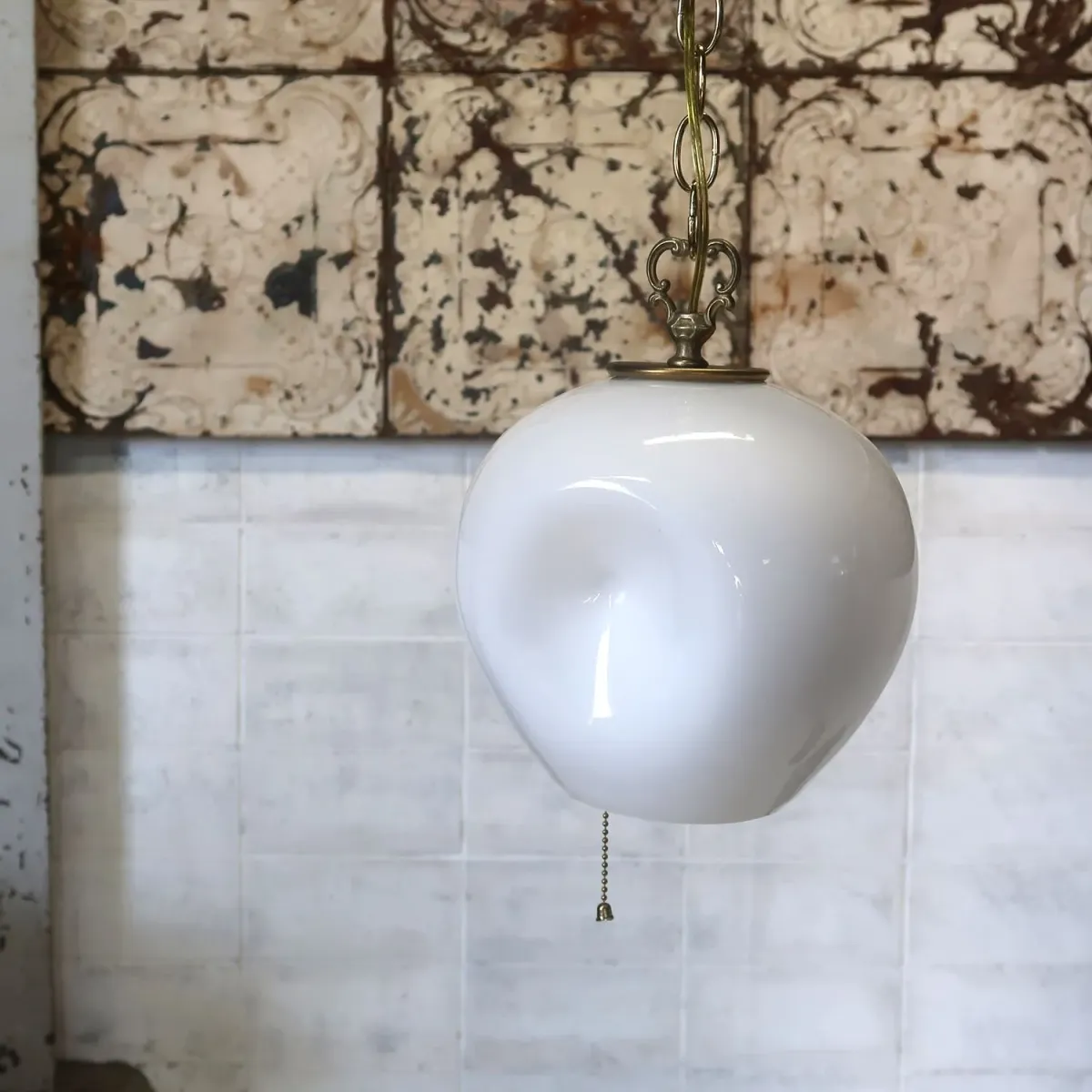 アンティーク ミルクガラス ペンダントランプ