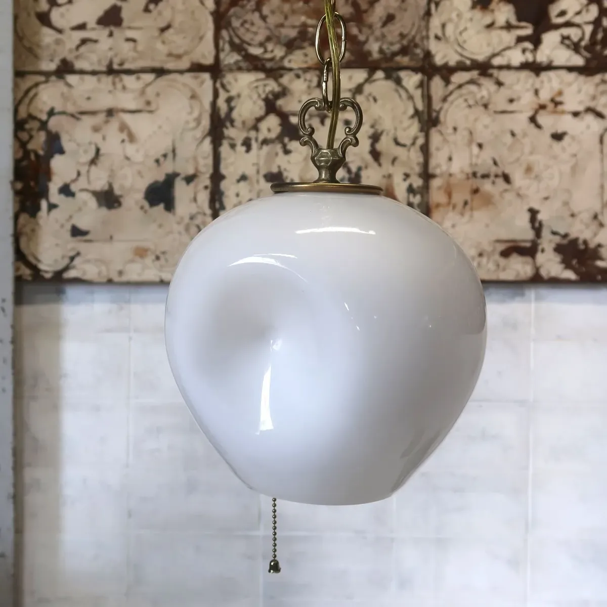 アンティーク ミルクガラス ペンダントランプ