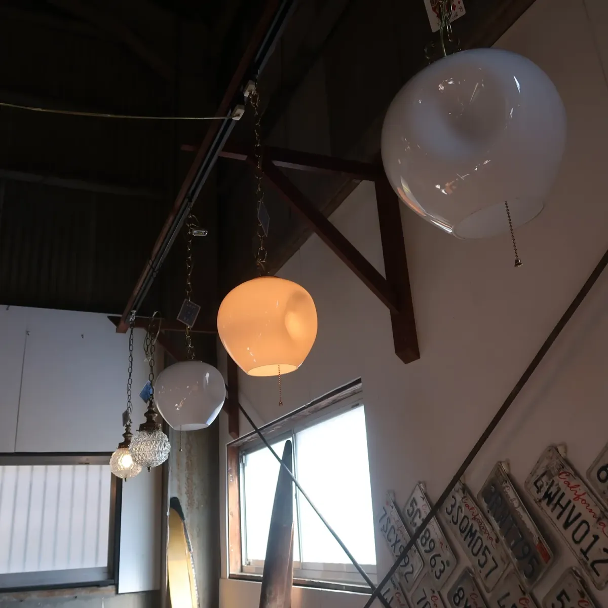 アンティーク ミルクガラス ペンダントランプ