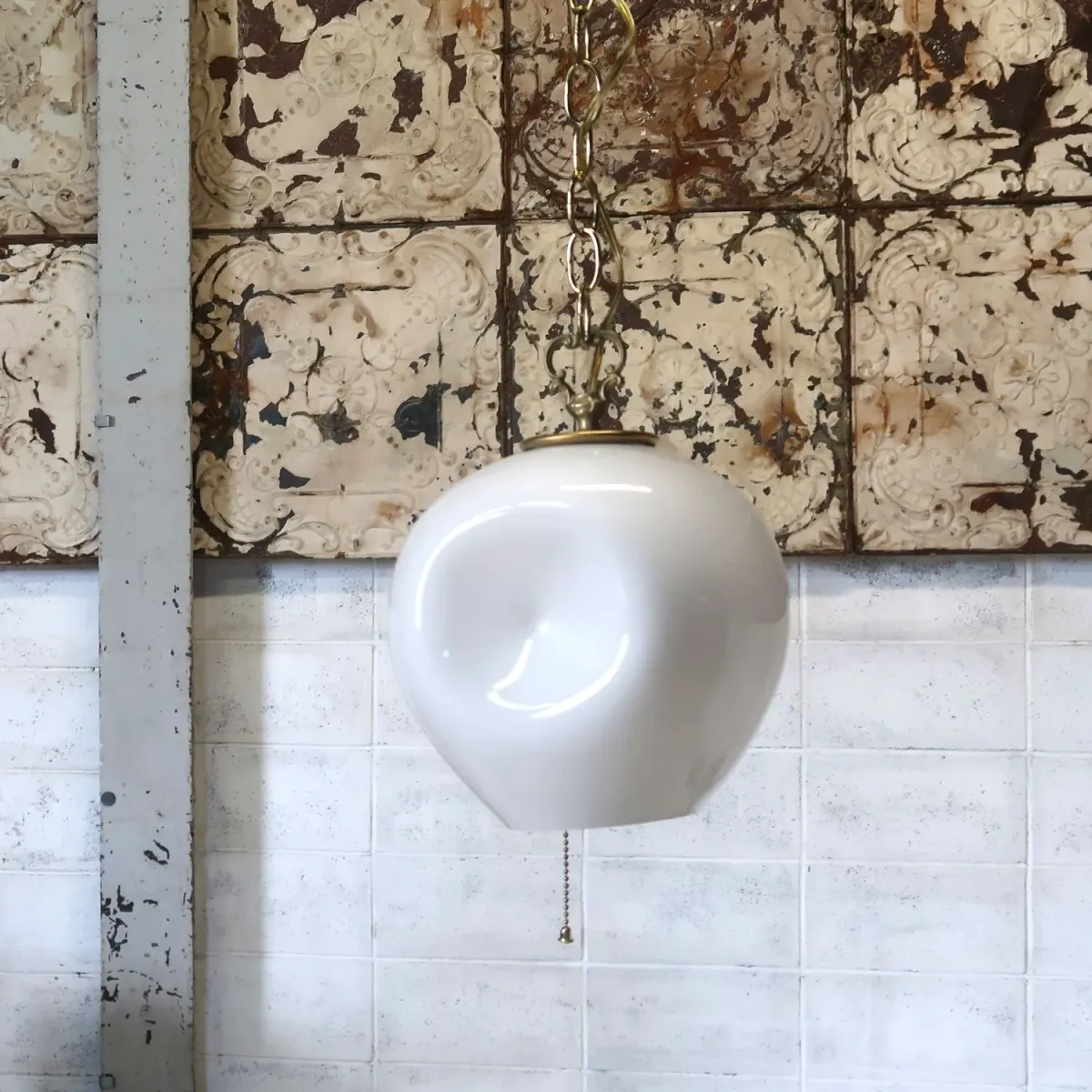 アンティーク ミルクガラス ペンダントランプ