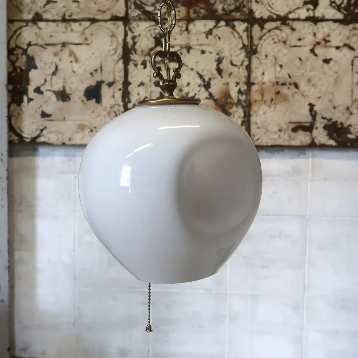 アンティーク ミルクガラス ペンダントランプ