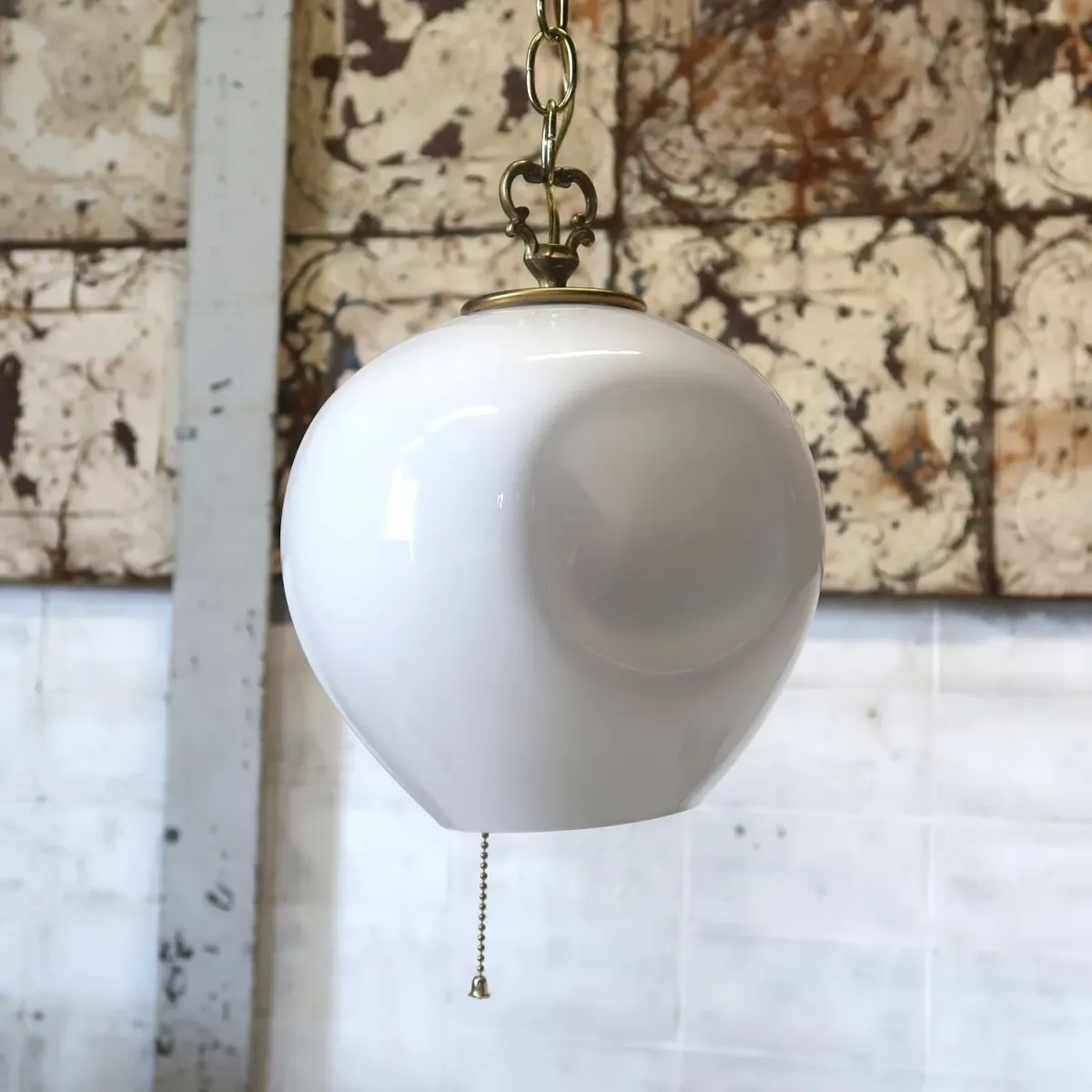 アンティーク ミルクガラス ペンダントランプ