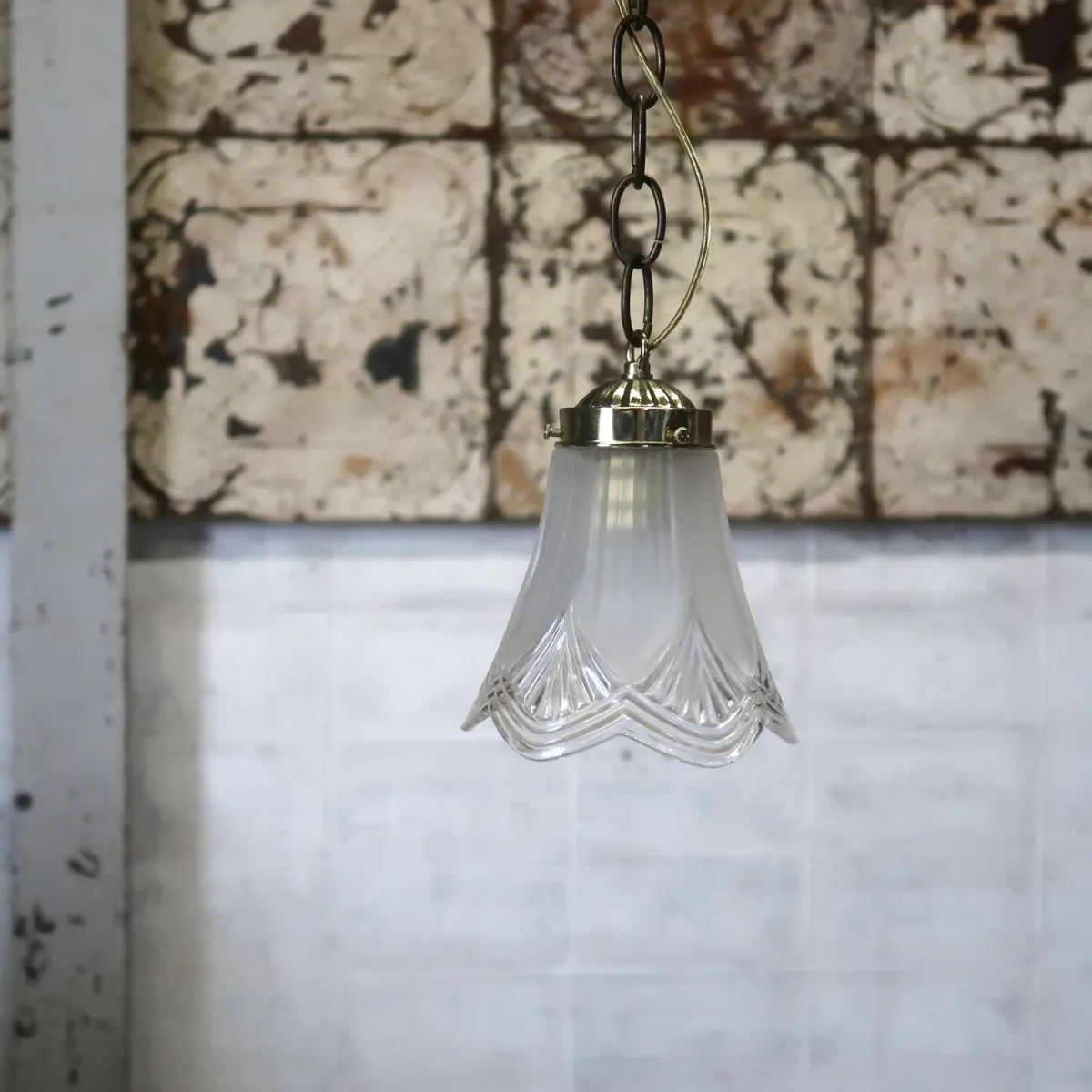 アンティーク フロスト×クリアガラス ペンダントランプ