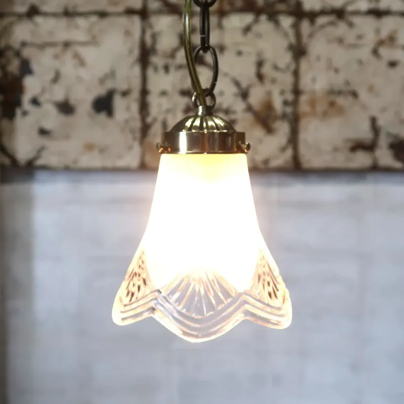 アンティーク フロスト×クリアガラス ペンダントランプ