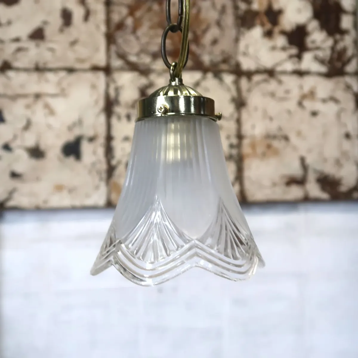 アンティーク フロスト×クリアガラス ペンダントランプ