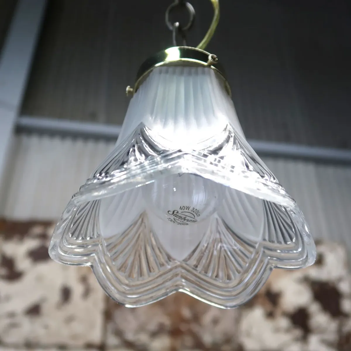 アンティーク フロスト×クリアガラス ペンダントランプ