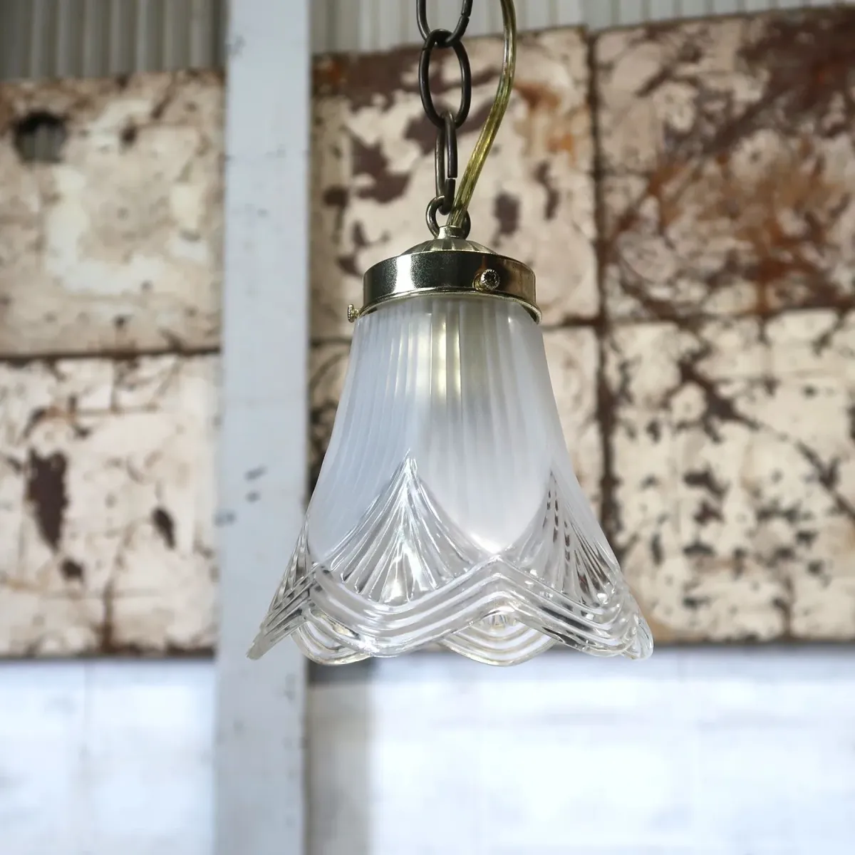 アンティーク フロスト×クリアガラス ペンダントランプ