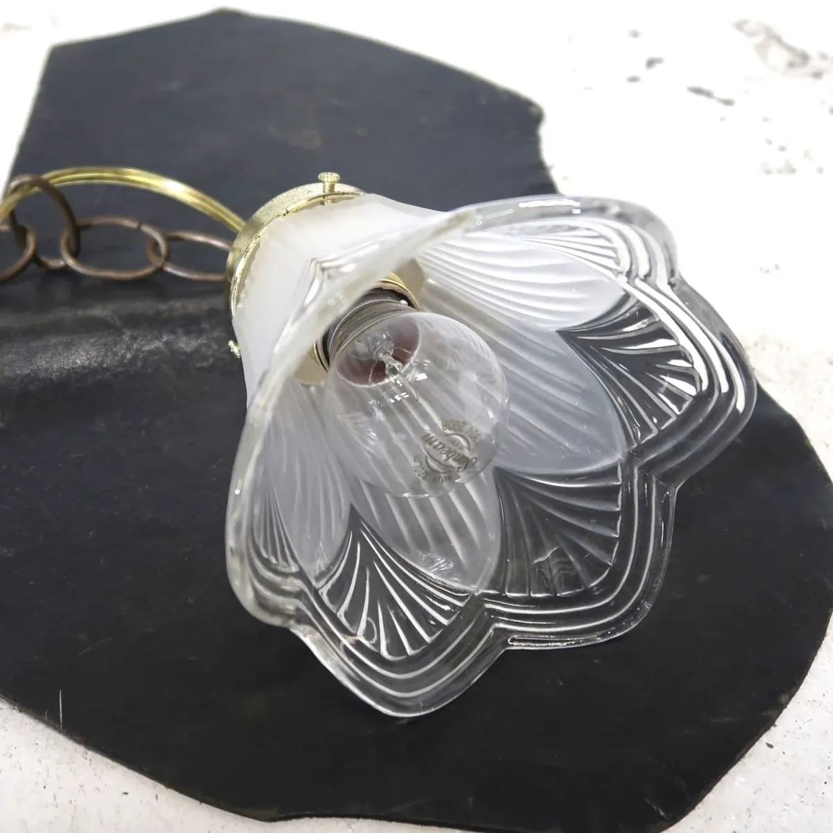 アンティーク フロスト×クリアガラス ペンダントランプ