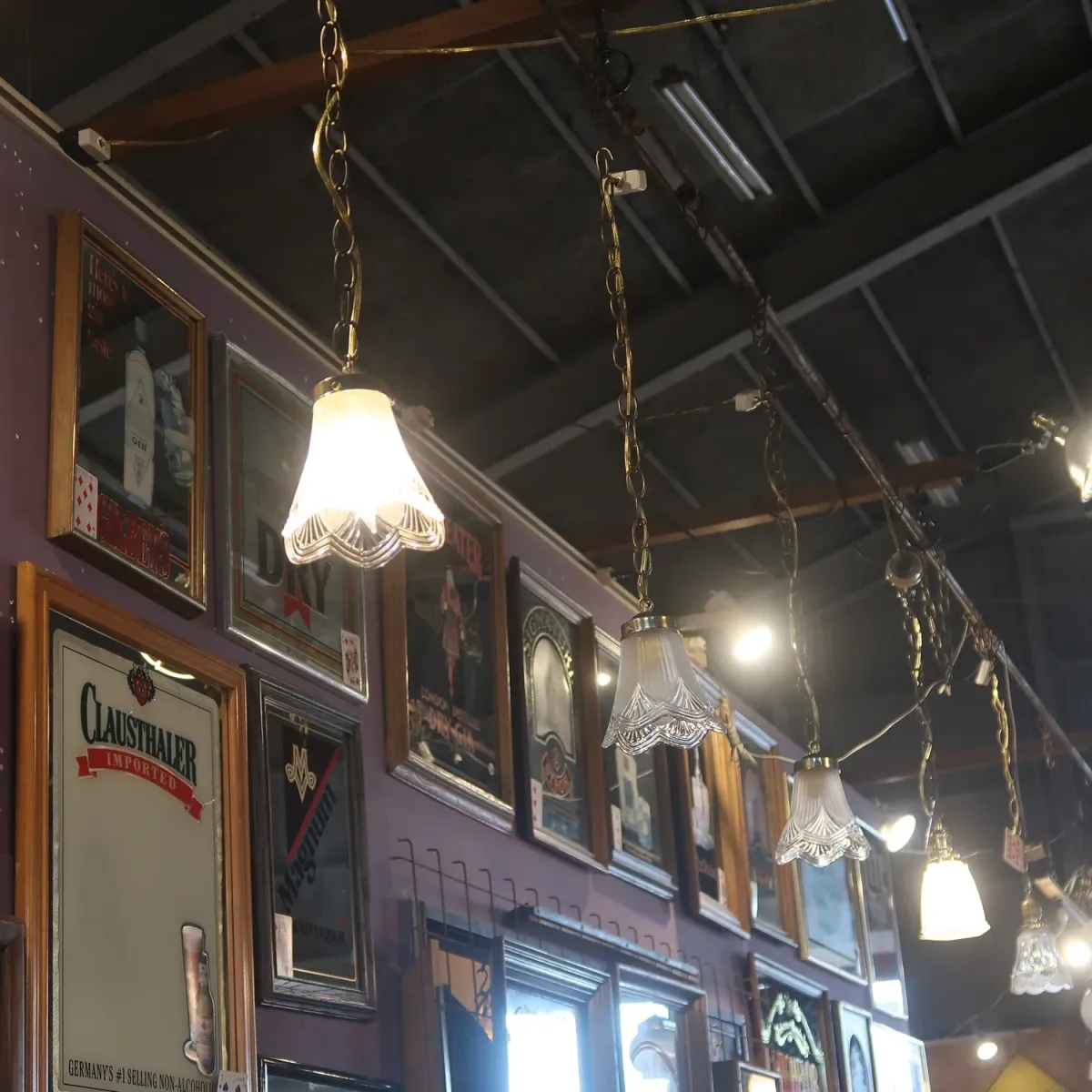 アンティーク フロスト×クリアガラス ペンダントランプ