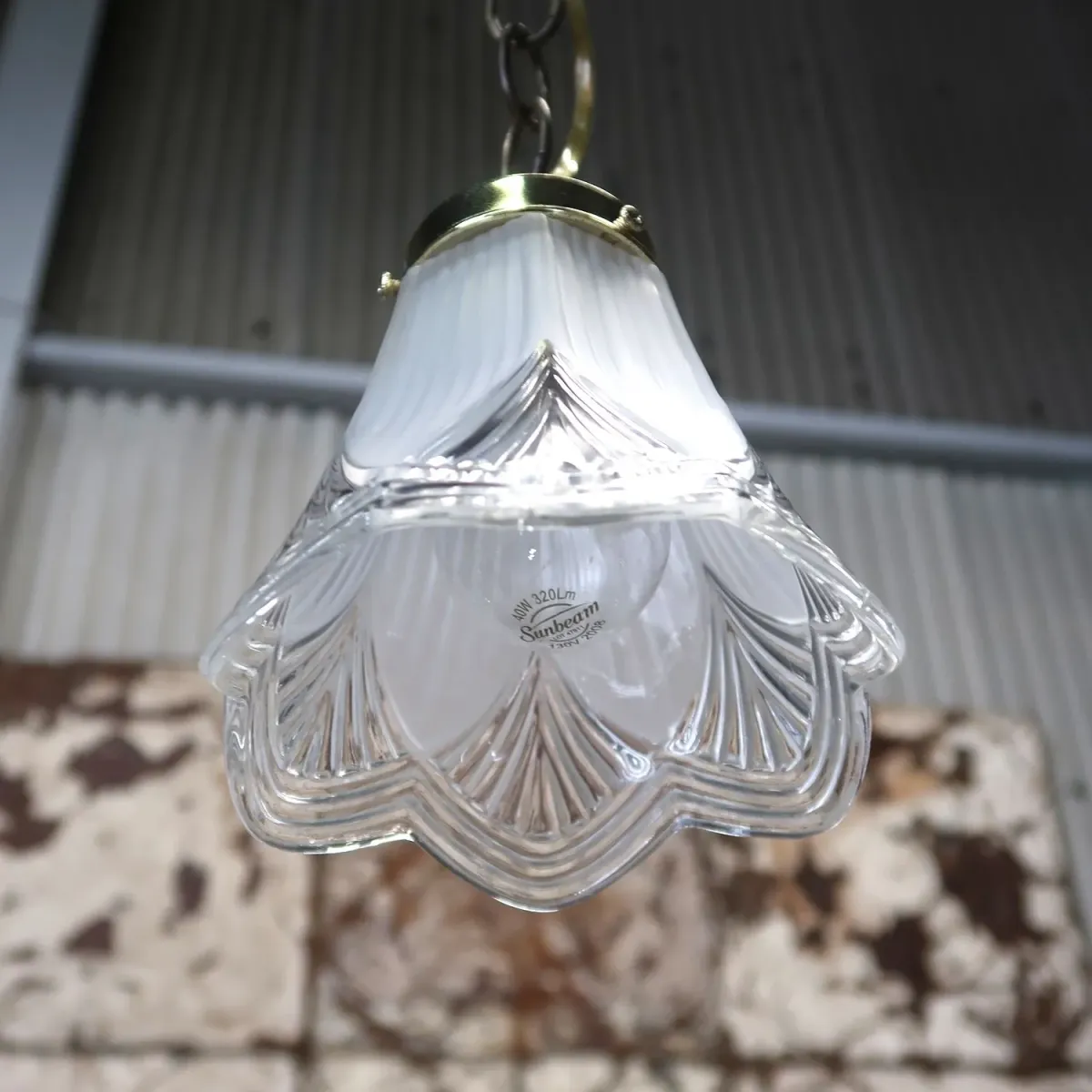 アンティーク フロスト×クリアガラス ペンダントランプ