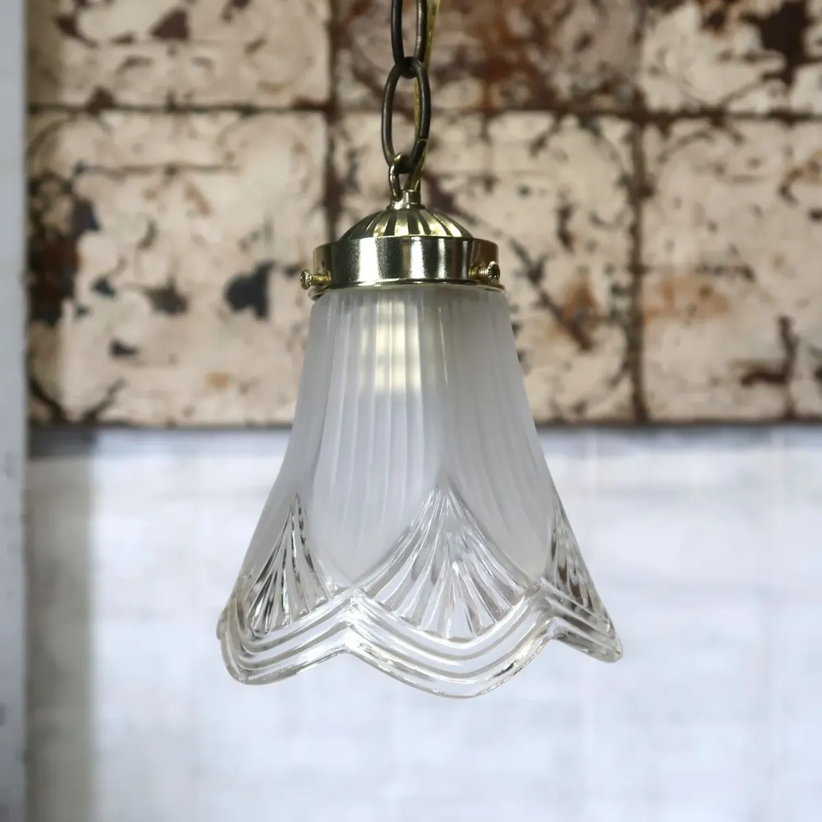 アンティーク フロスト×クリアガラス ペンダントランプ