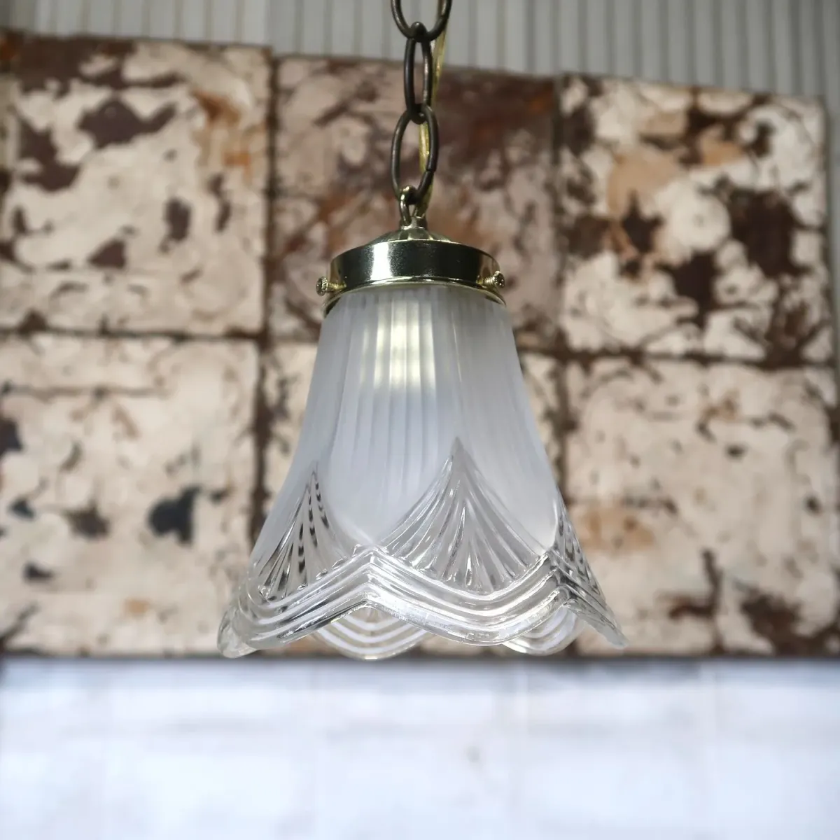 アンティーク フロスト×クリアガラス ペンダントランプ