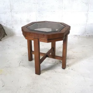 アンティーク ガラストップ サイドテーブル 八角形