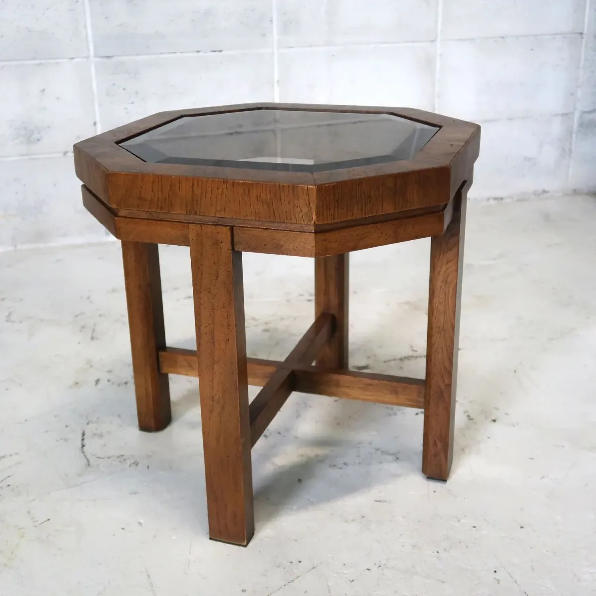アンティーク ガラストップ サイドテーブル 八角形