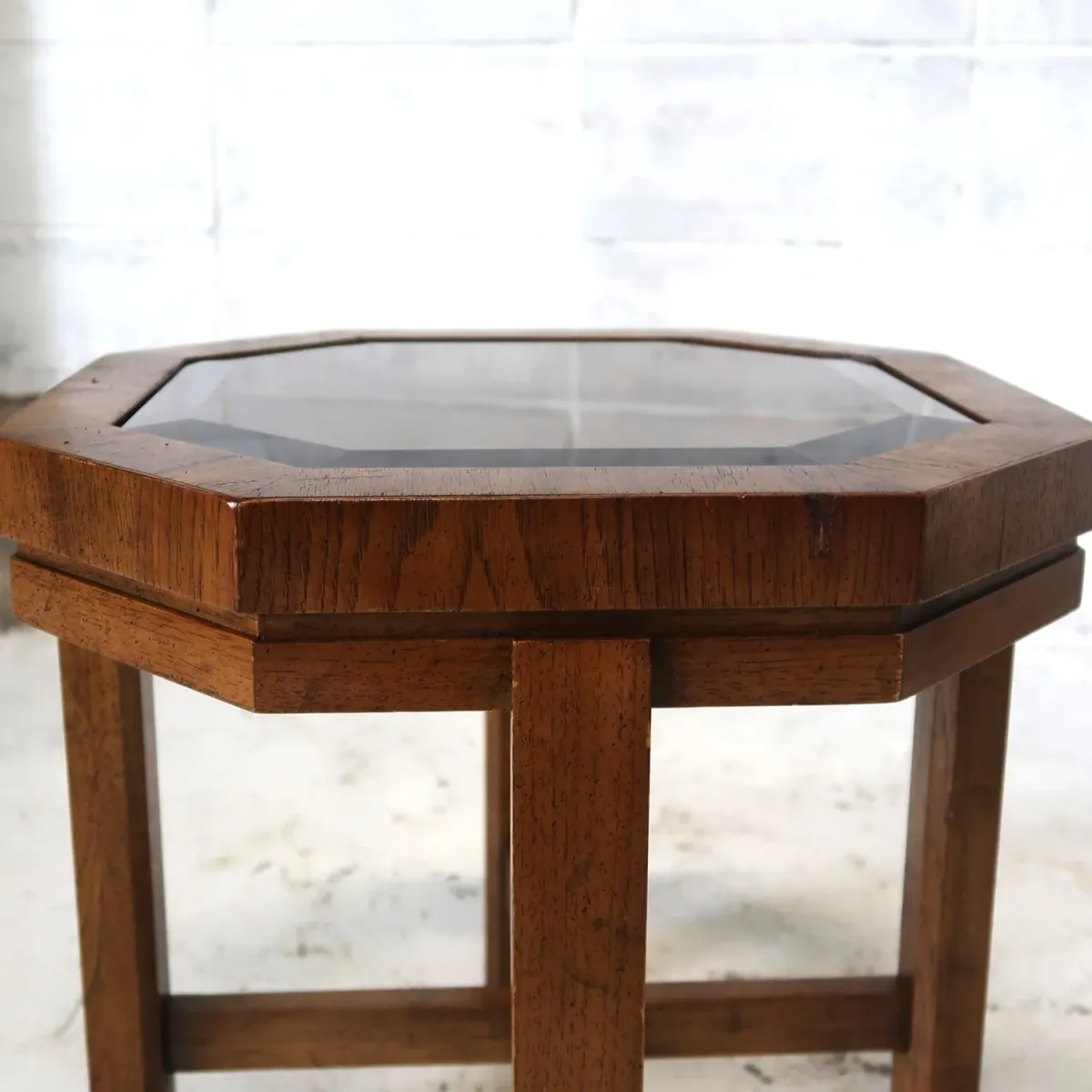 アンティーク ガラストップ サイドテーブル 八角形