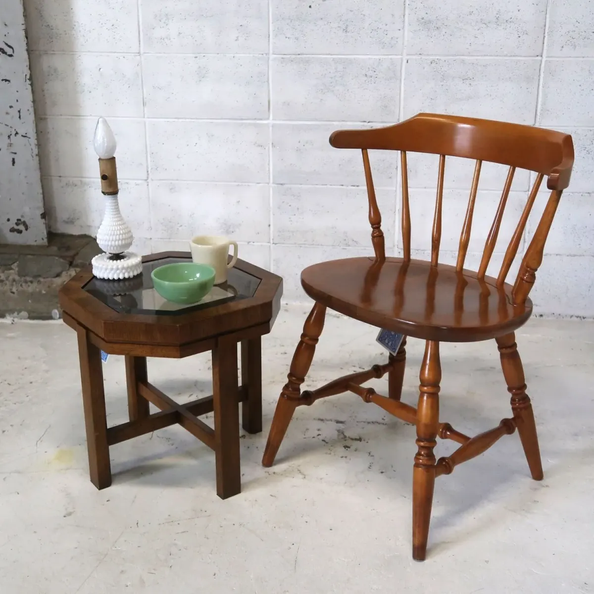 アンティーク ガラストップ サイドテーブル 八角形