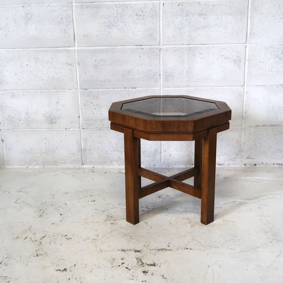 アンティーク ガラストップ サイドテーブル 八角形