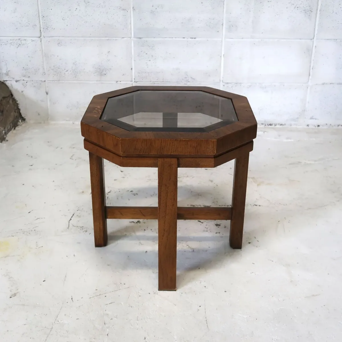 アンティーク ガラストップ サイドテーブル 八角形