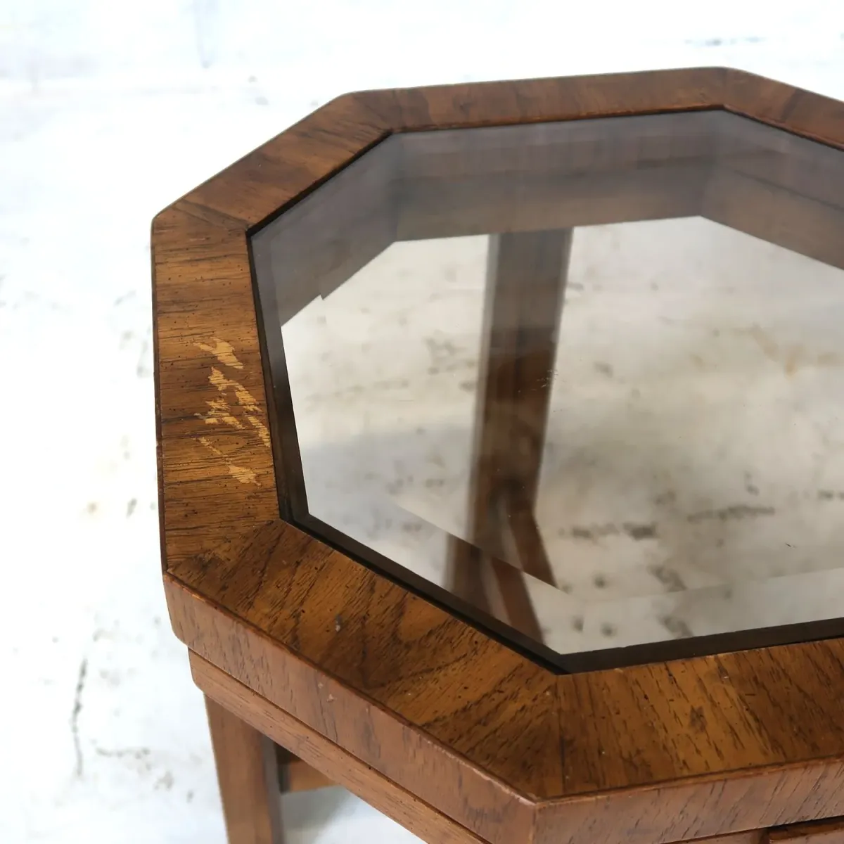 アンティーク ガラストップ サイドテーブル 八角形
