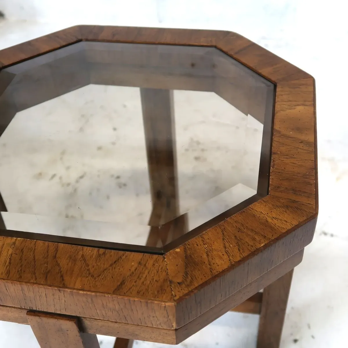 アンティーク ガラストップ サイドテーブル 八角形