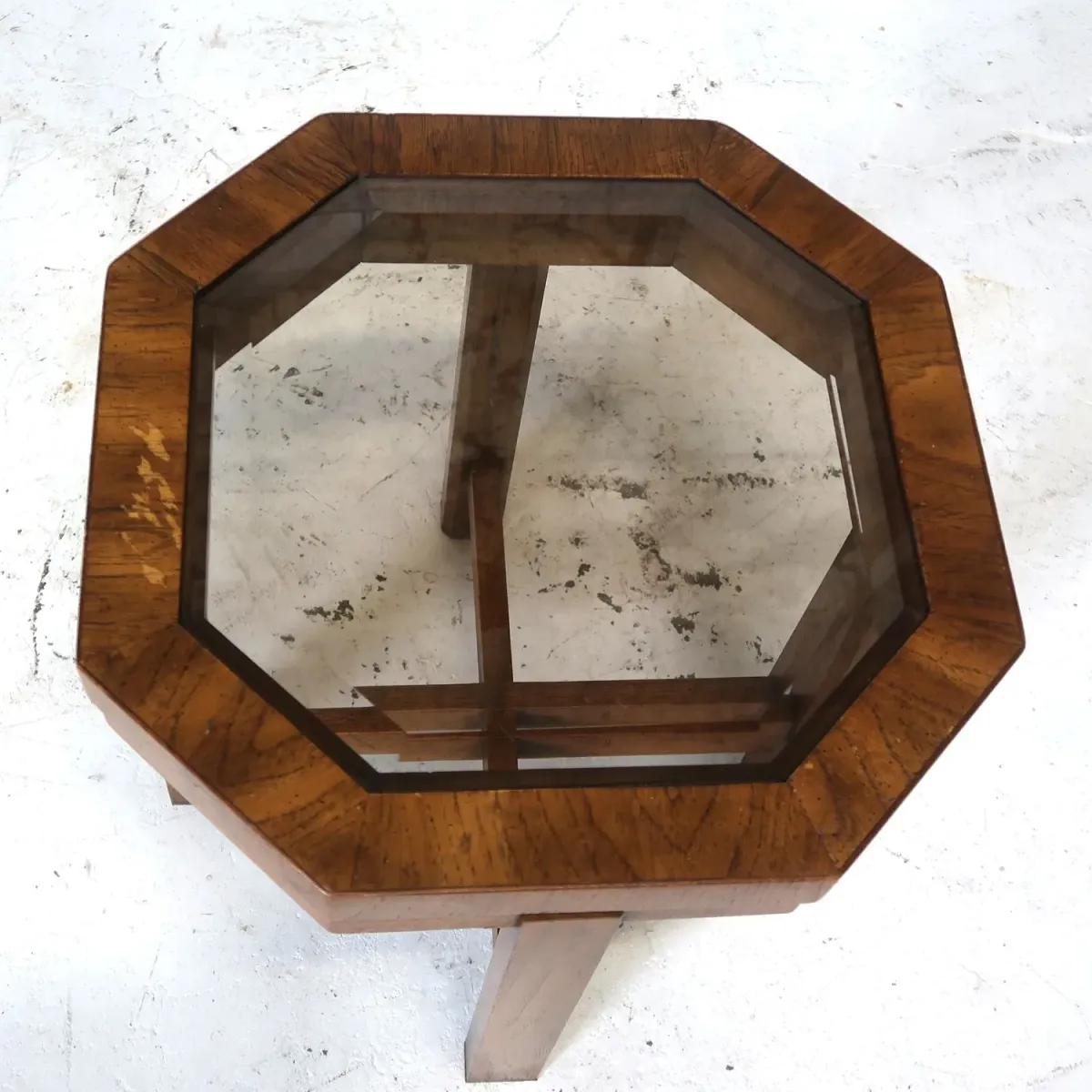 アンティーク ガラストップ サイドテーブル 八角形
