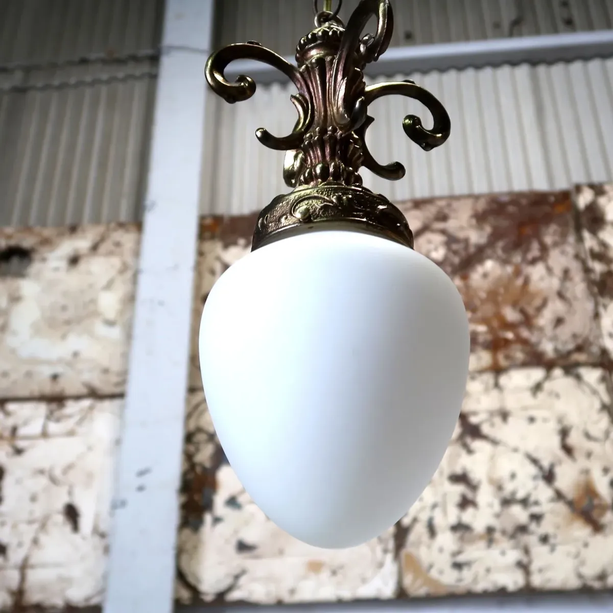 アンティーク ミルクガラス ペンダントランプ