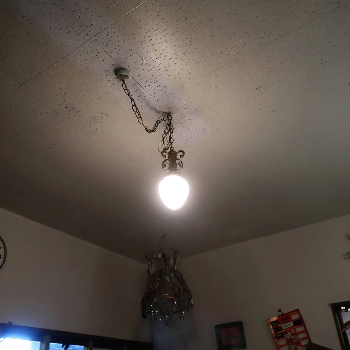 アンティーク ミルクガラス ペンダントランプ