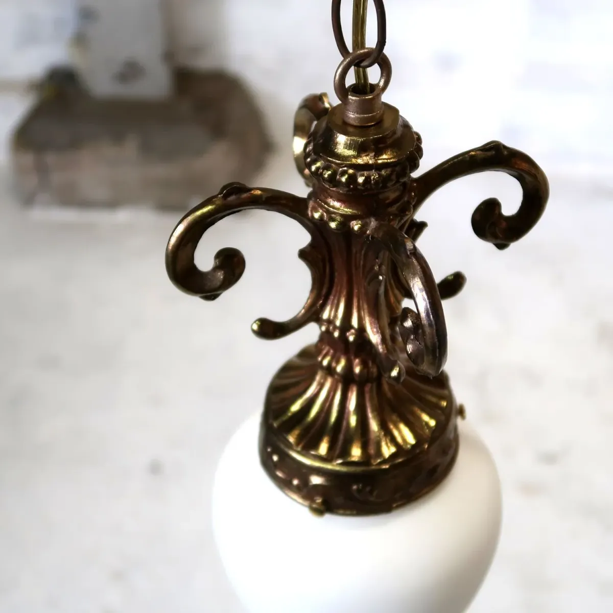 アンティーク ミルクガラス ペンダントランプ