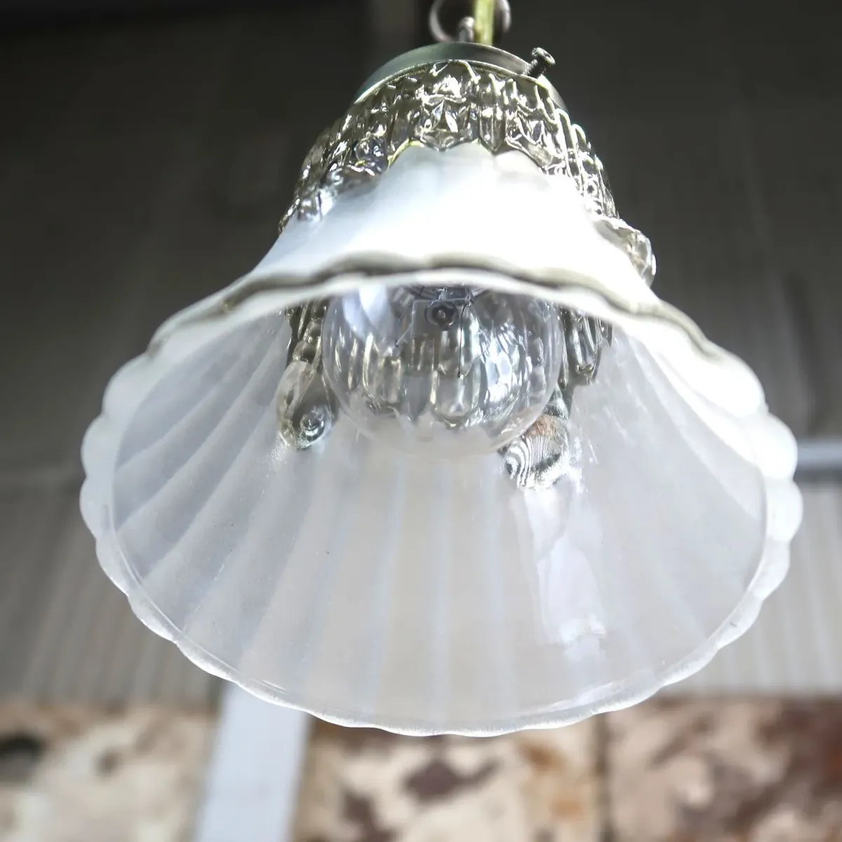 アンティーク フロスト×クリアガラス ペンダントランプ