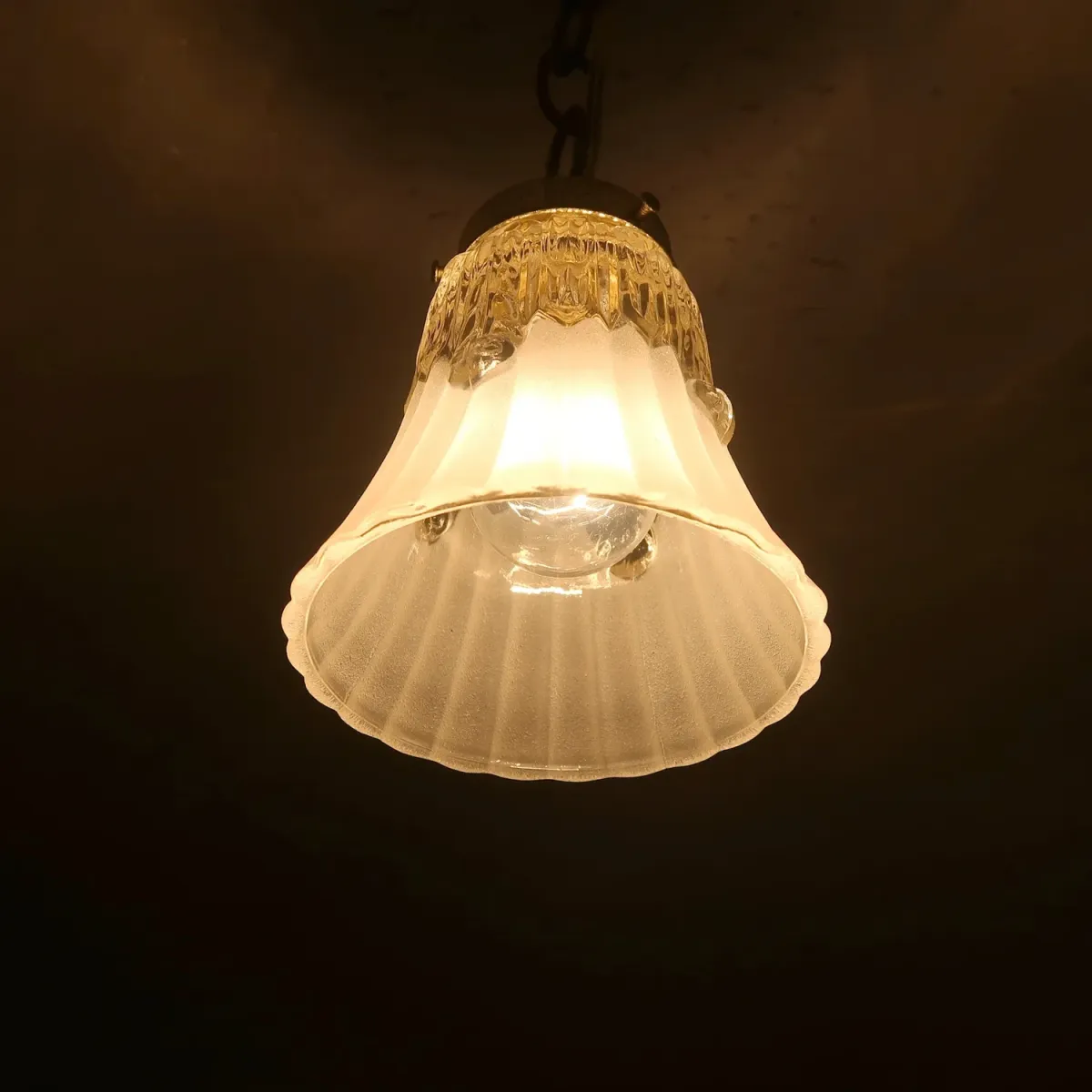 アンティーク フロスト×クリアガラス ペンダントランプ