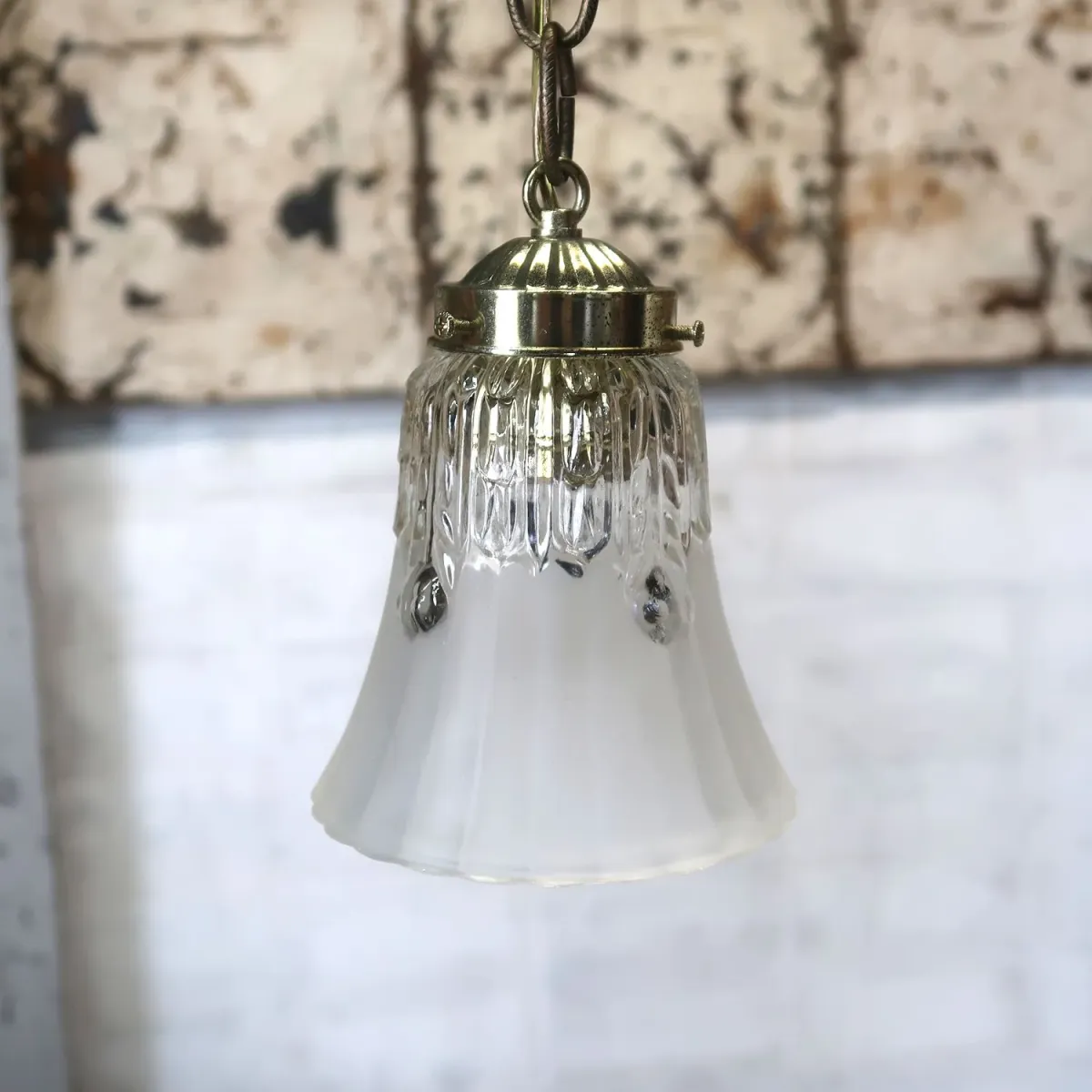 アンティーク フロスト×クリアガラス ペンダントランプ