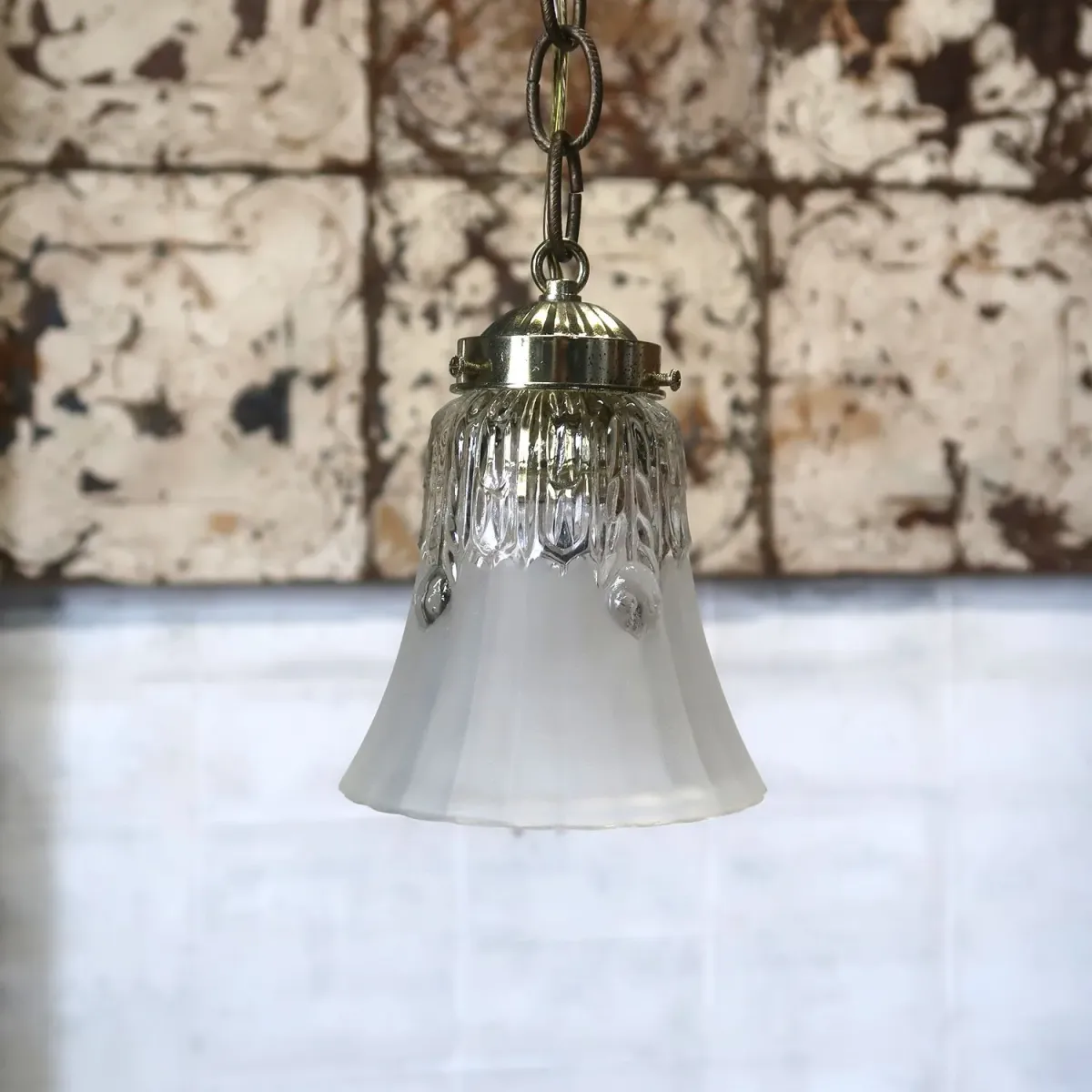 アンティーク フロスト×クリアガラス ペンダントランプ