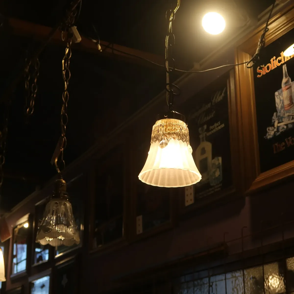 アンティーク フロスト×クリアガラス ペンダントランプ