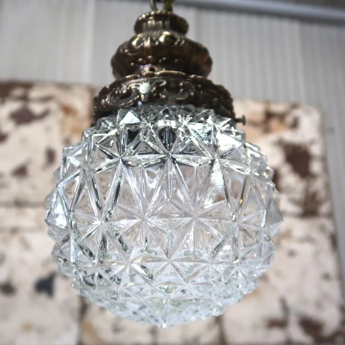 アンティーク カットガラスランプ クリアガラス