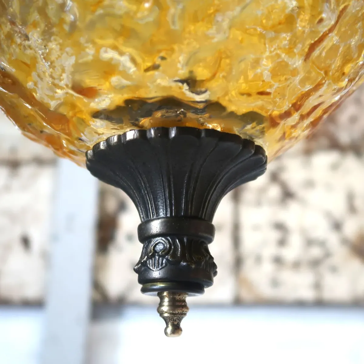 アンティーク アンバーガラス ペンダントランプ