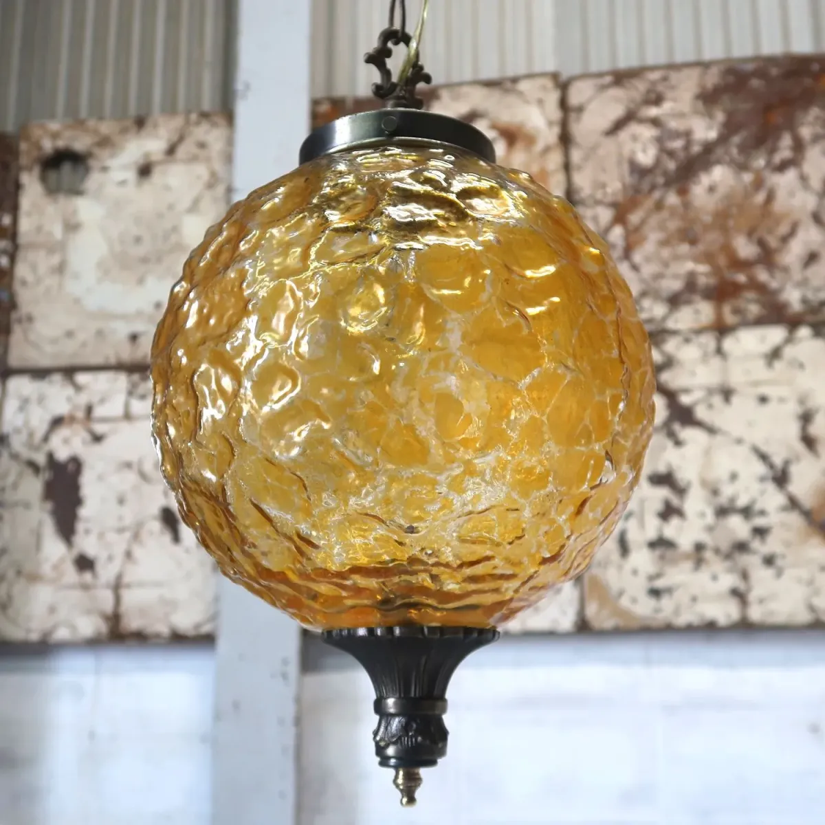 アンティーク アンバーガラス ペンダントランプ