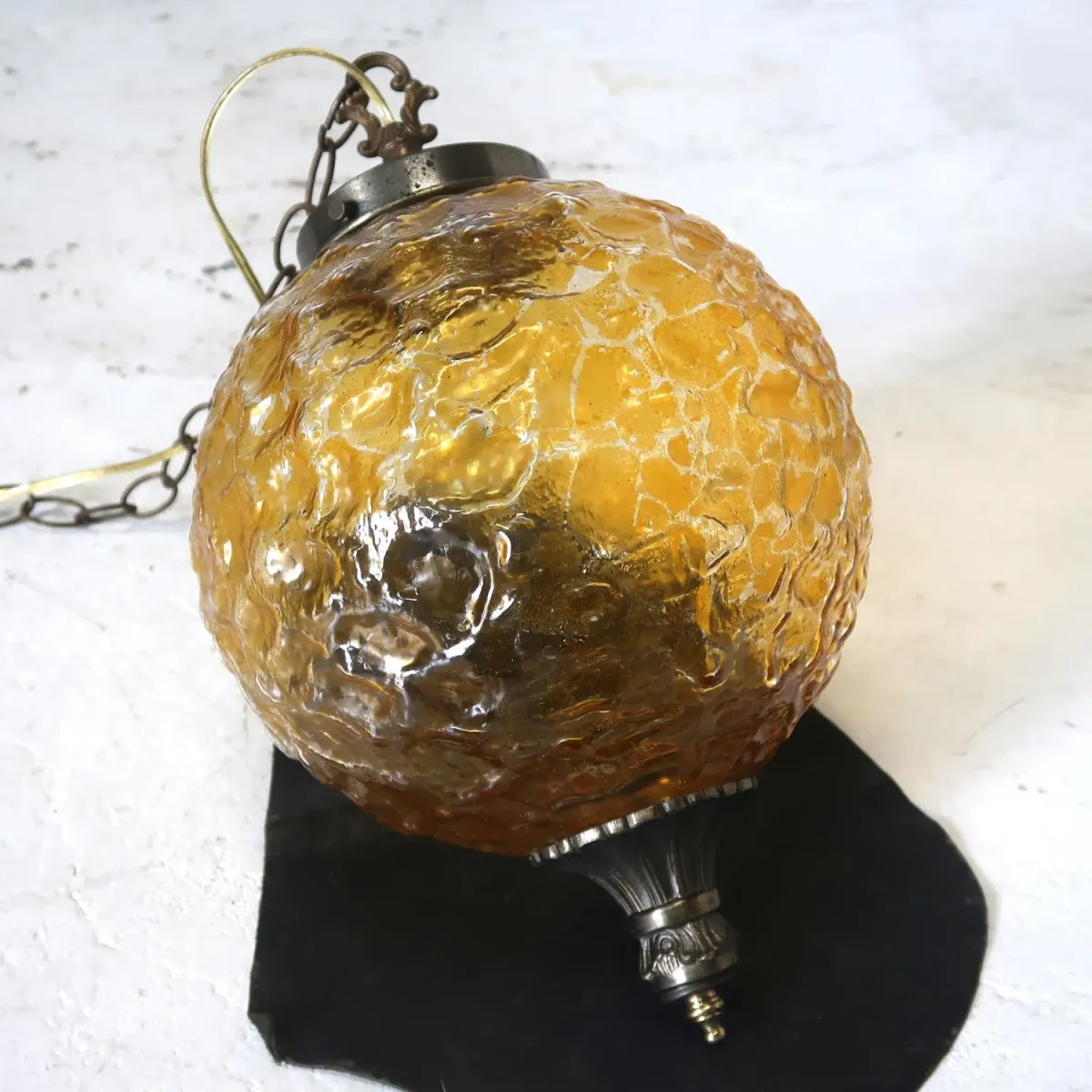 アンティーク アンバーガラス ペンダントランプ