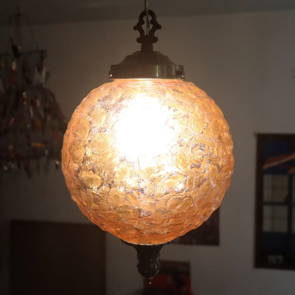 アンティーク アンバーガラス ペンダントランプ