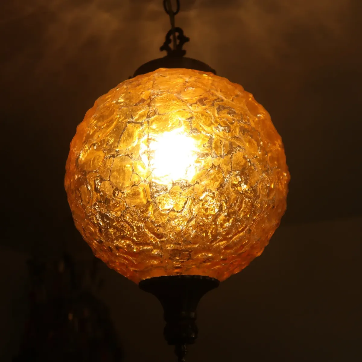 アンティーク アンバーガラス ペンダントランプ