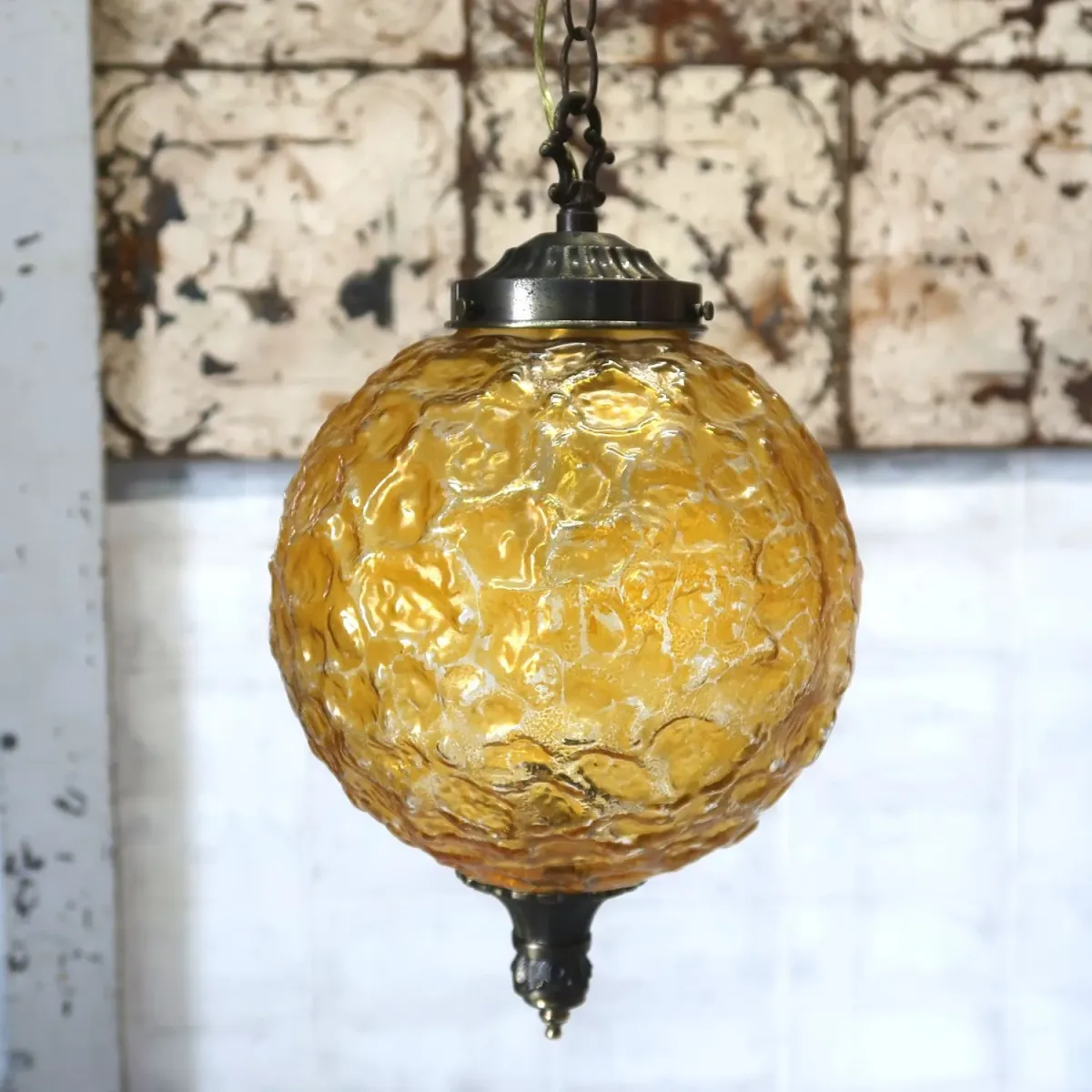 アンティーク アンバーガラス ペンダントランプ