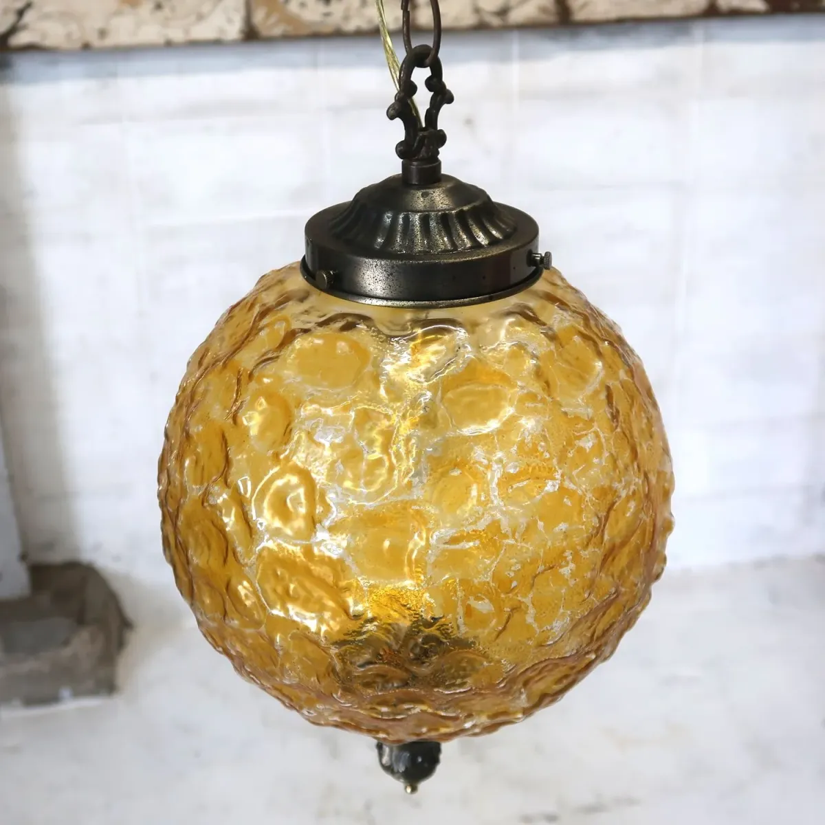 アンティーク アンバーガラス ペンダントランプ