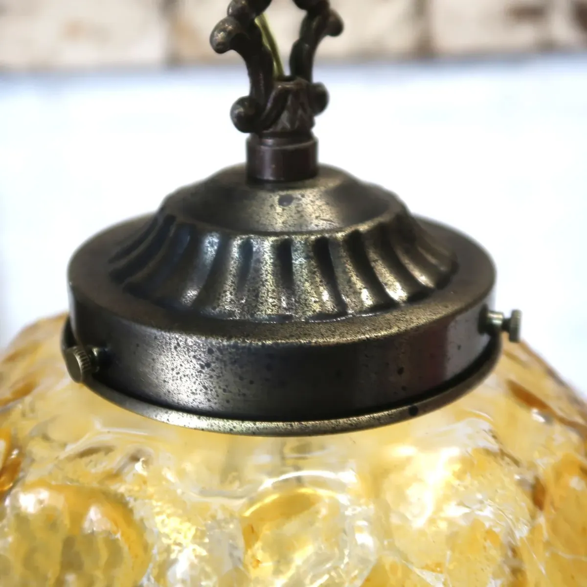 アンティーク アンバーガラス ペンダントランプ